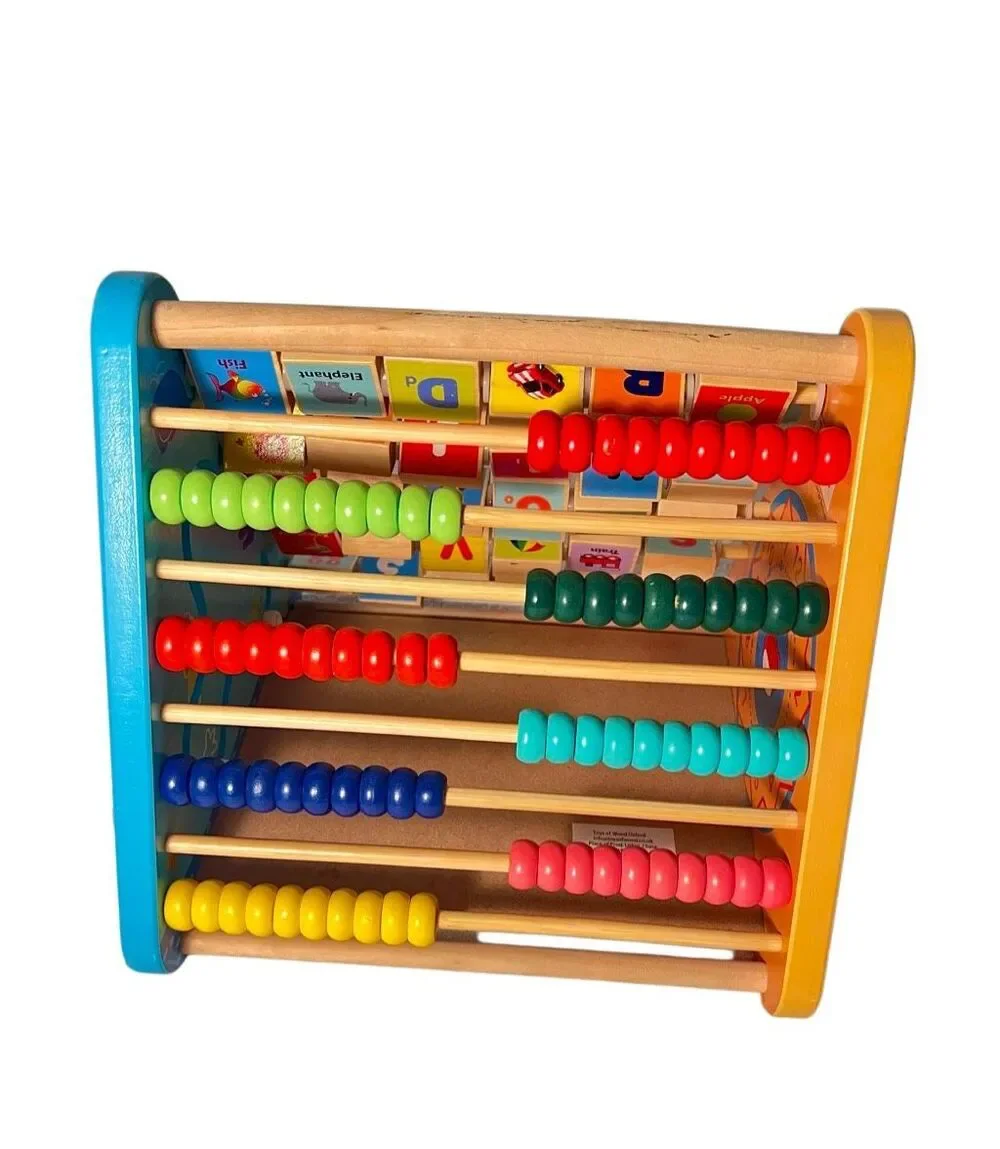 TOWO Wooden Activity Center Toy, ABC Blocks Abacus Clock for Toddlers Montessori